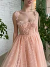 Light Peach Pink Lace Tea Length Dress Bodice Sweetheart Prom Robe Ball Gown Floral Applique Bridesmaids Dresses A Line Formal Evening Tulle