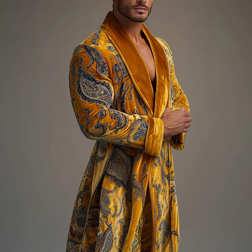 Men's Flannel Paisley Robe Pajamas-inspireuse