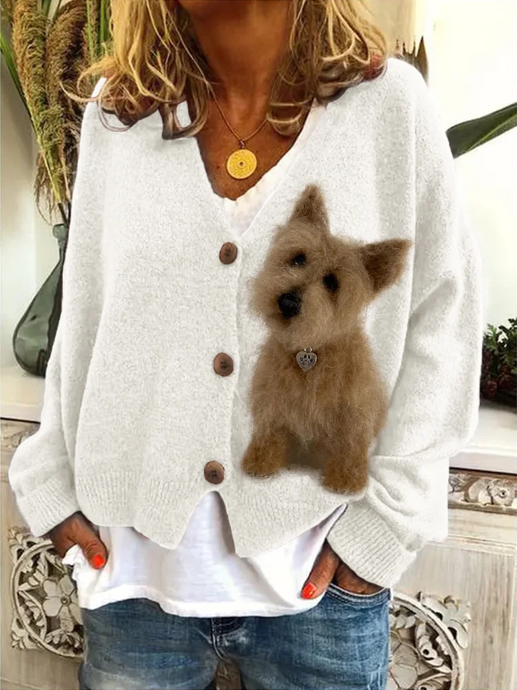 VChics Cairn Terrier Dog Felt Art Cozy Knit Cardigan