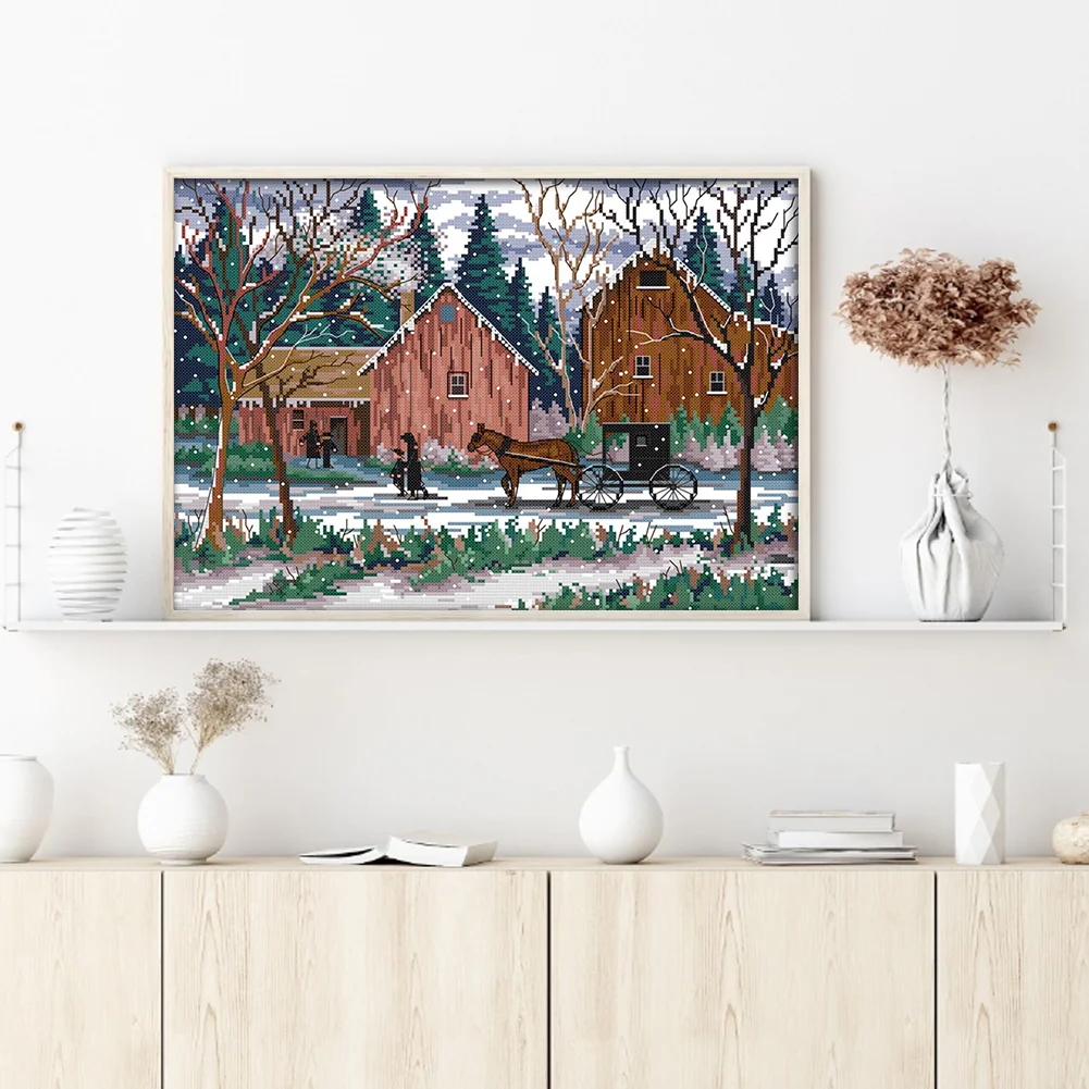 DIY Stamped Cross Stitch 14CT Full Embroidery 42*32cm - Snowy Days