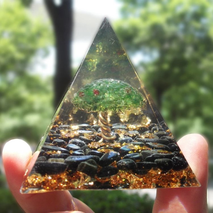 Obsidian with Malachite Tree Of Life Healing Orgone Pyramid