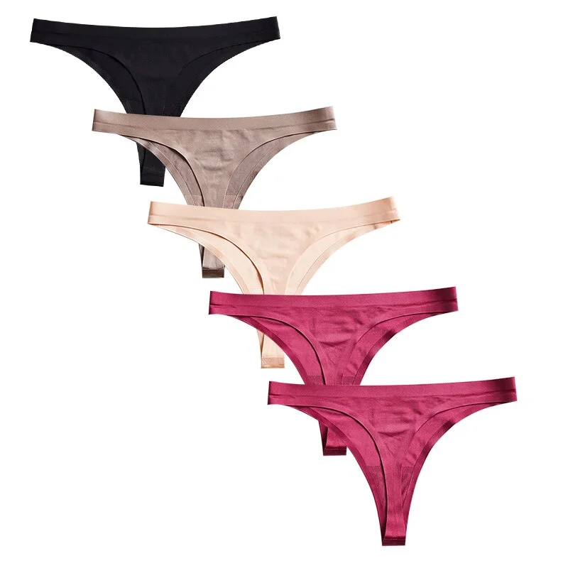 Woman Underwear Seamless Ice Silk Panty Sexy Female T-back Solid Soft G-string Thong for Women New Panties Lingerie 5 Pcs