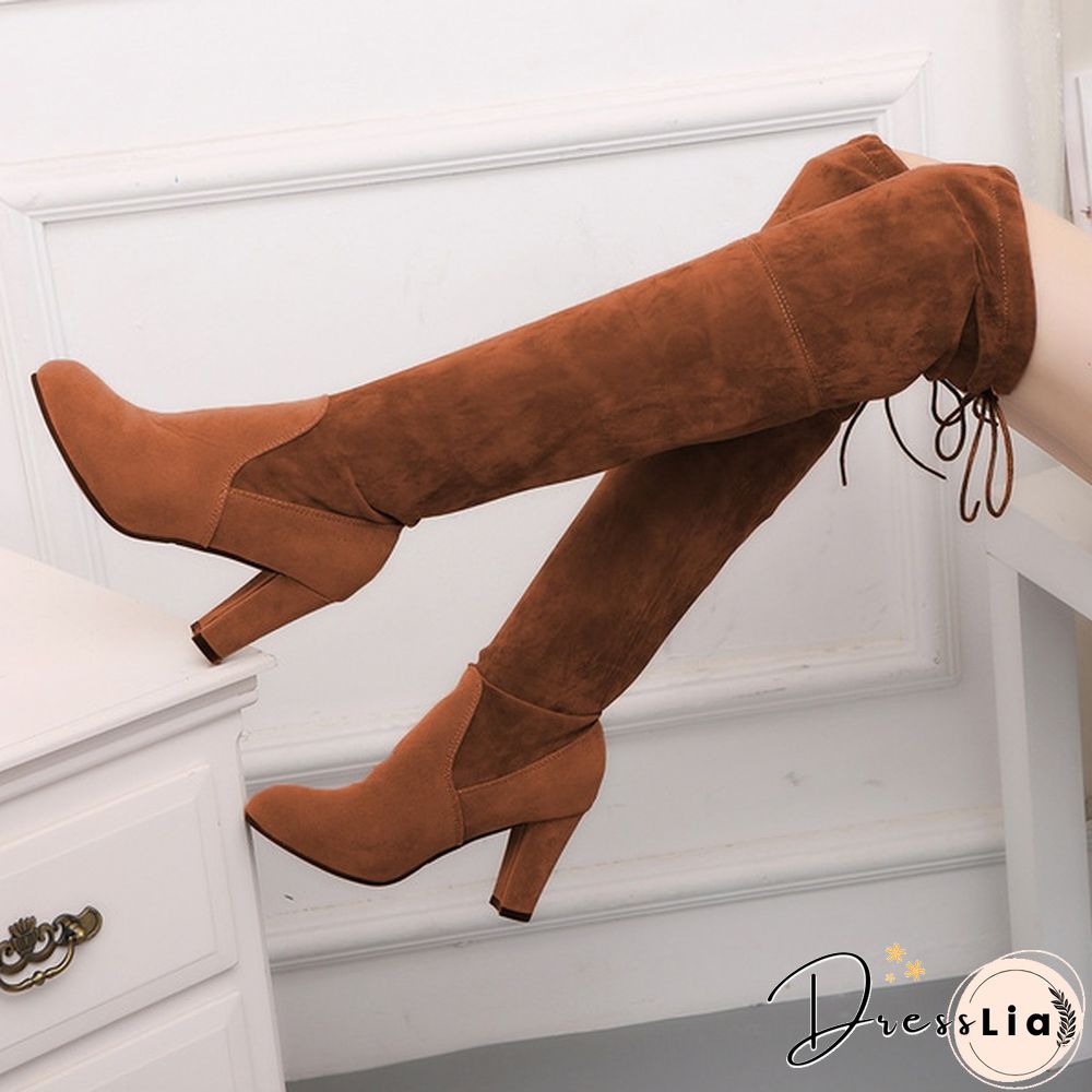 Autumn and Winter Women's Fashion Boots Over Knee High Boot Lace Up High Heel Long Thigh Boots Shoes