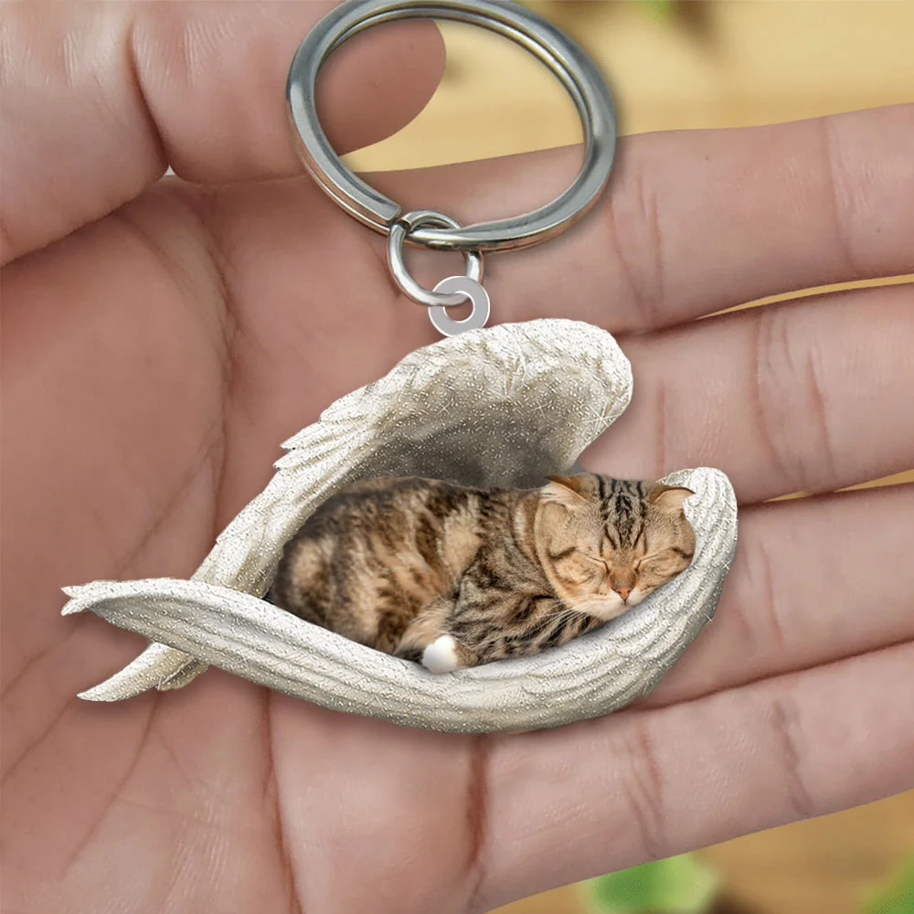 Scottish Fold Cat Sleeping Angel Acrylic Keychain