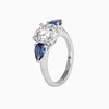 18K White Gold Round Lab Diamond Pear Sapphire Three Stone Ring