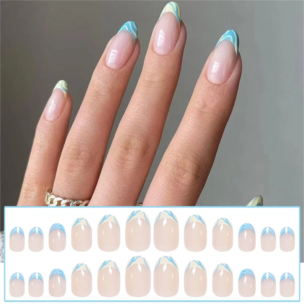 24pcs Point Head False Nails Tips Press On Nail with Heart Print Design Girl DIY Nail Patch Removable French Style Fake Nails-Nail Inspo
