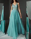 Embroidered Illusion Bodice FlareTurquoise Summer Evening Dress