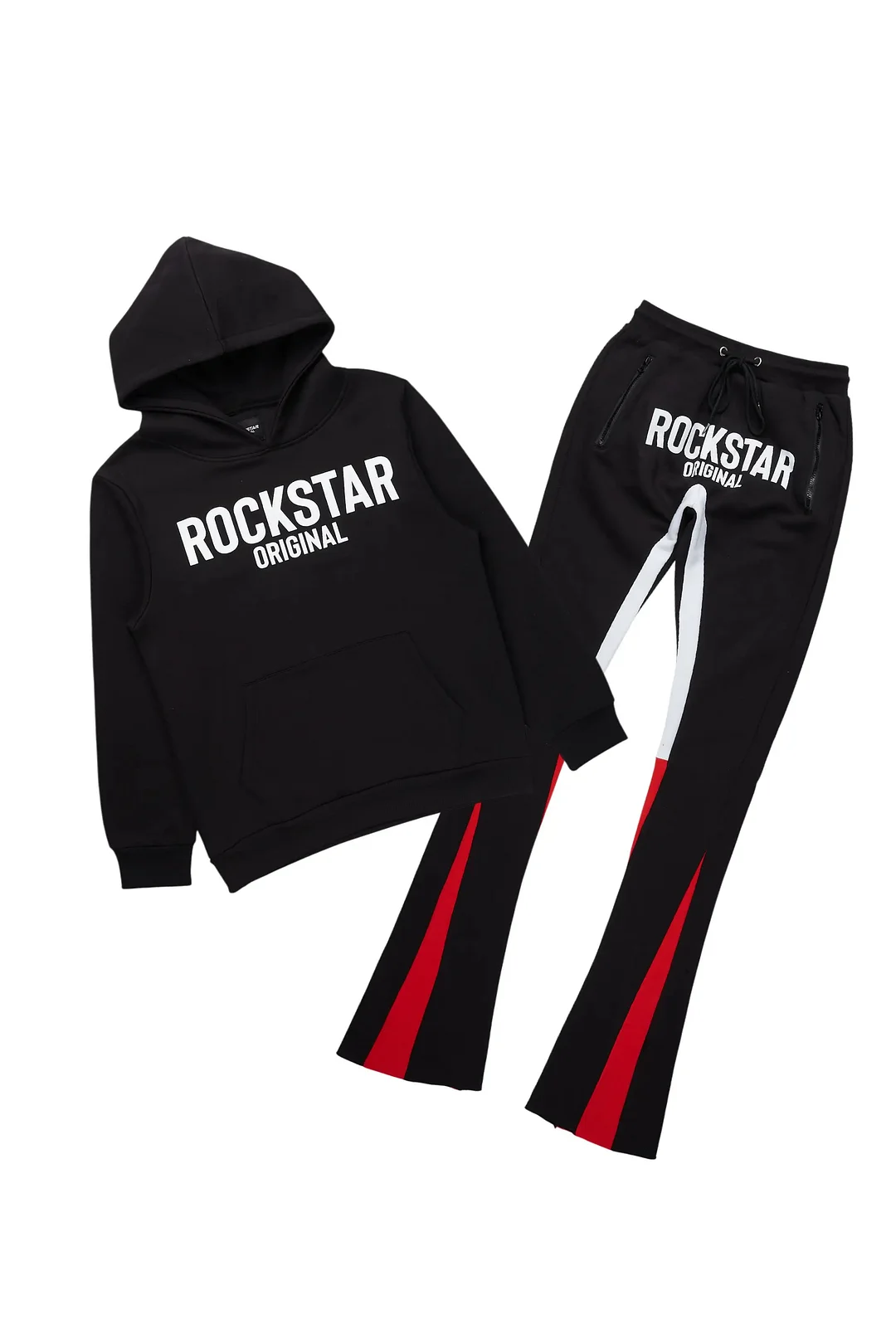 Sana Black/White Hoodie/Stack Flare Track Pant Set
