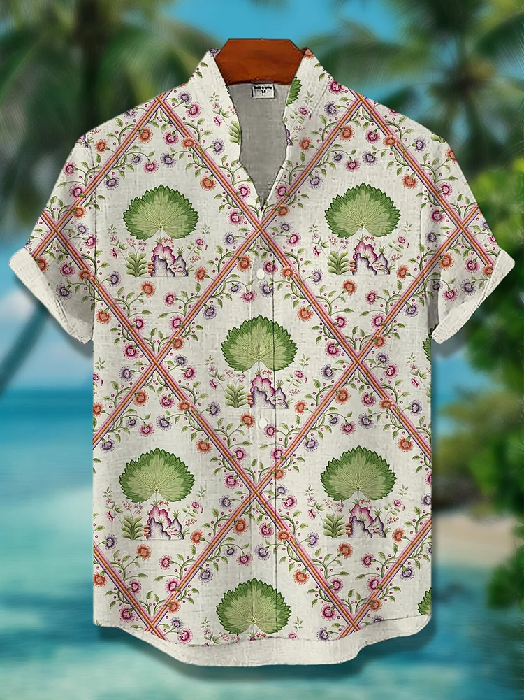 Men's Retro Indian Flowers Art Print Short Sleeve Shirt