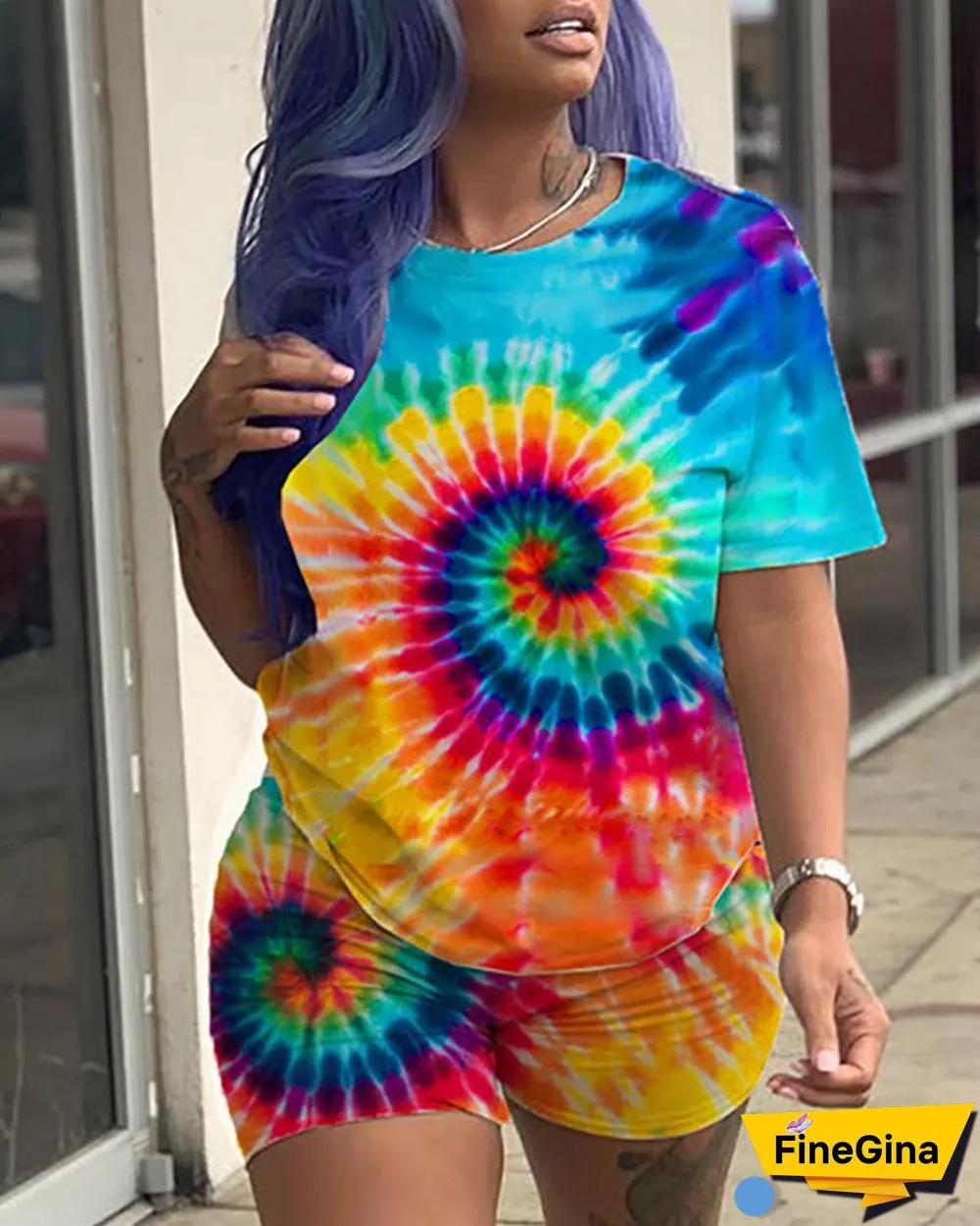 Short Sleeve Print Top With Shorts