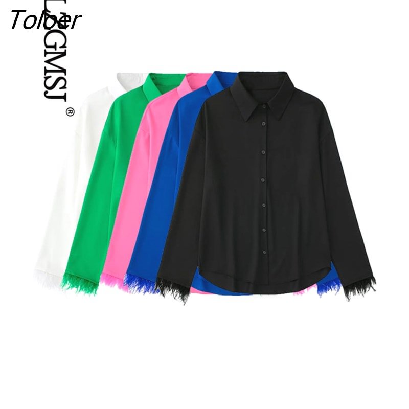 Toloer 2023 Women Solid Feather Decorate Shirt Blouse Long Sleeve Chic Female Office Lady Tops 202308