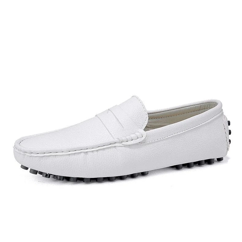 Summer Men's Comfortable Soft-soled Leather Casual Shoes Plus Size Fashion Loafers Men Outdoor Hiking Shoes White Bottom Shoes