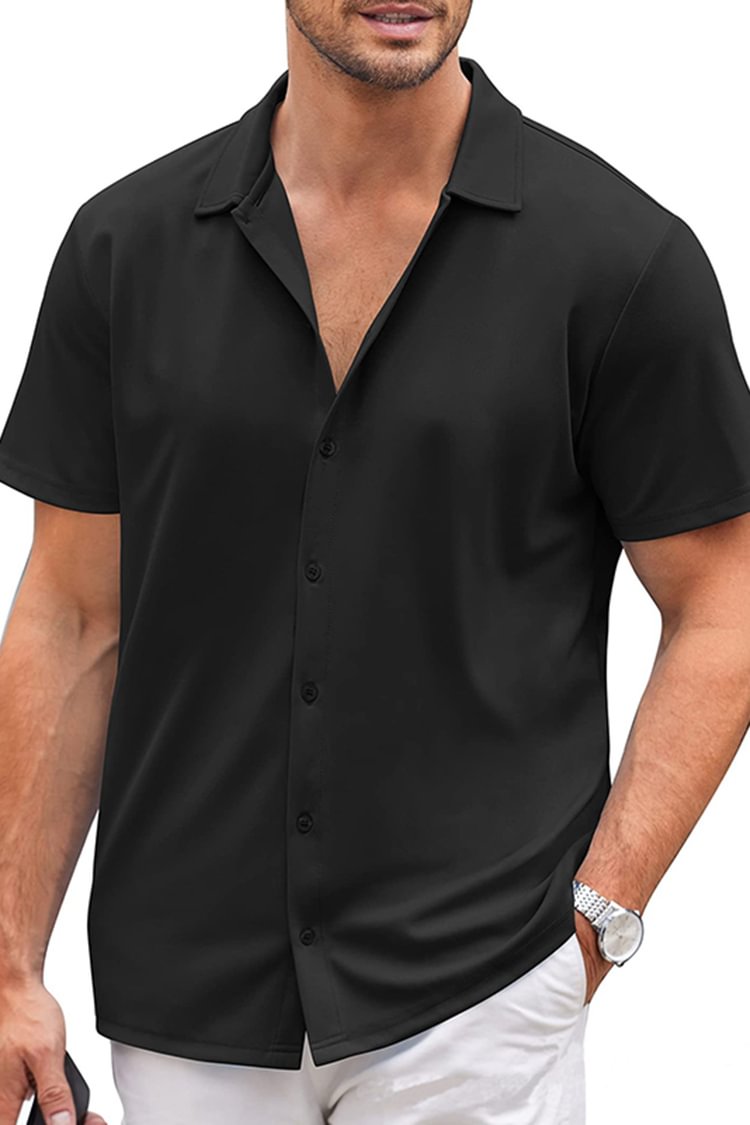 Men's Solid Color Wrinkle Free Casual Short Sleeve Shirt