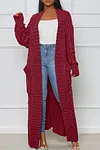 Women's Long Knit Solid Color Dual Pocket Cardigan