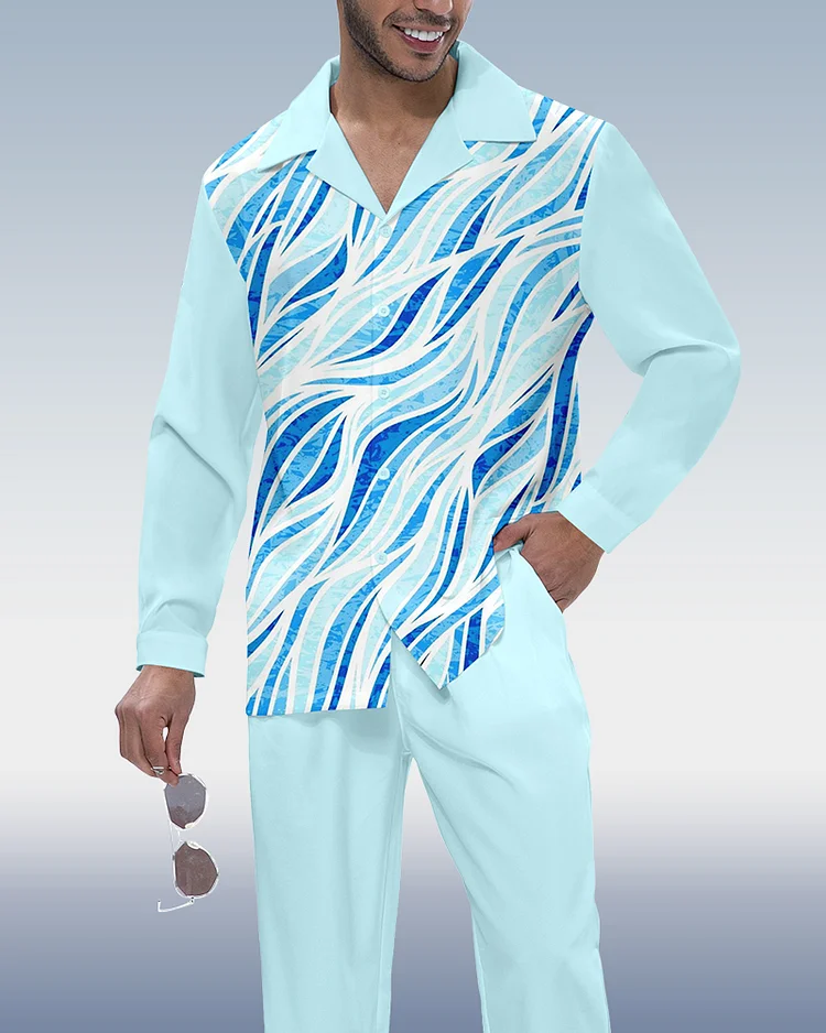 Men's Gradient Print Long Sleeve Shirt Walking Suit 333