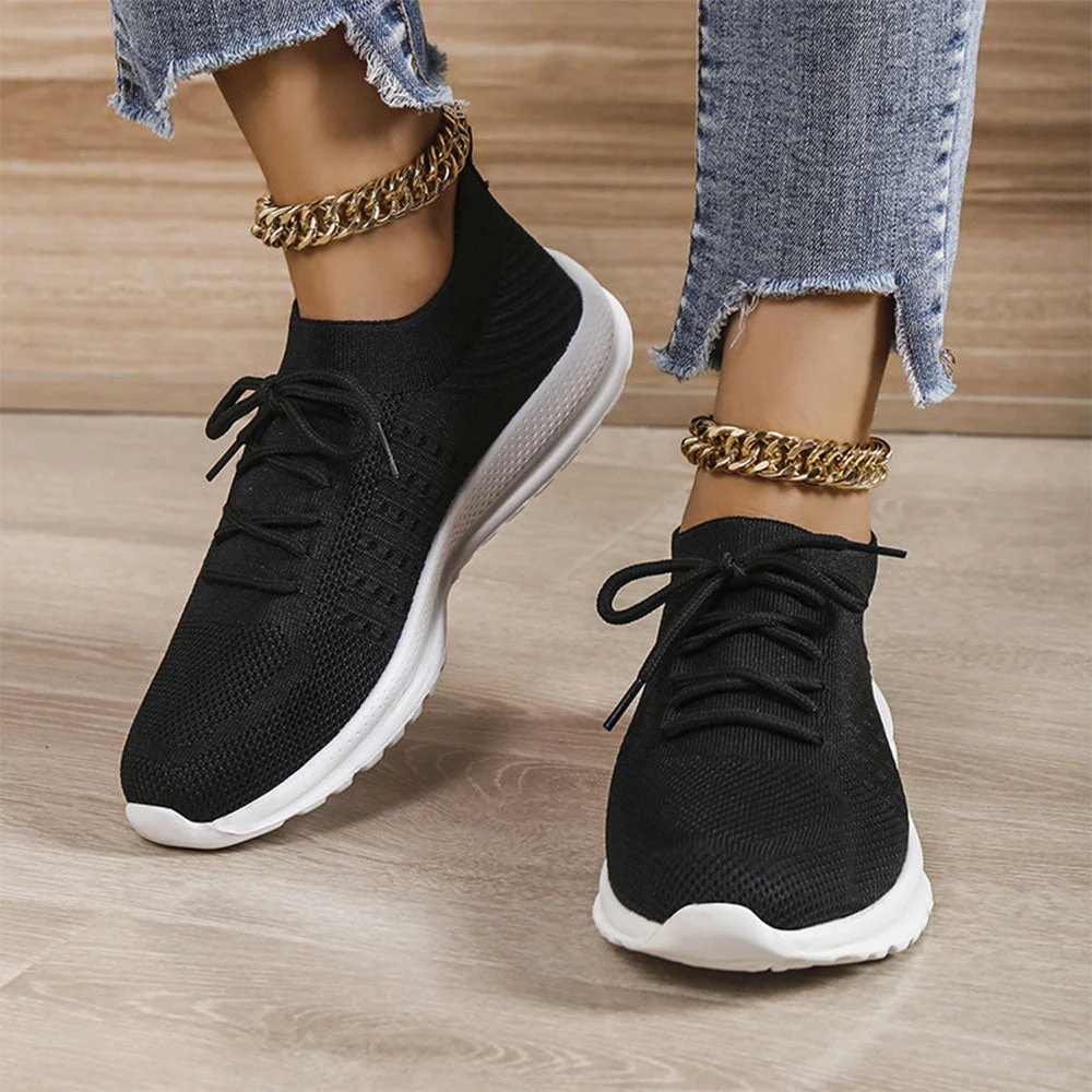 Smiledeer New Ladies Solid Color Lace Up Mesh Sneakers