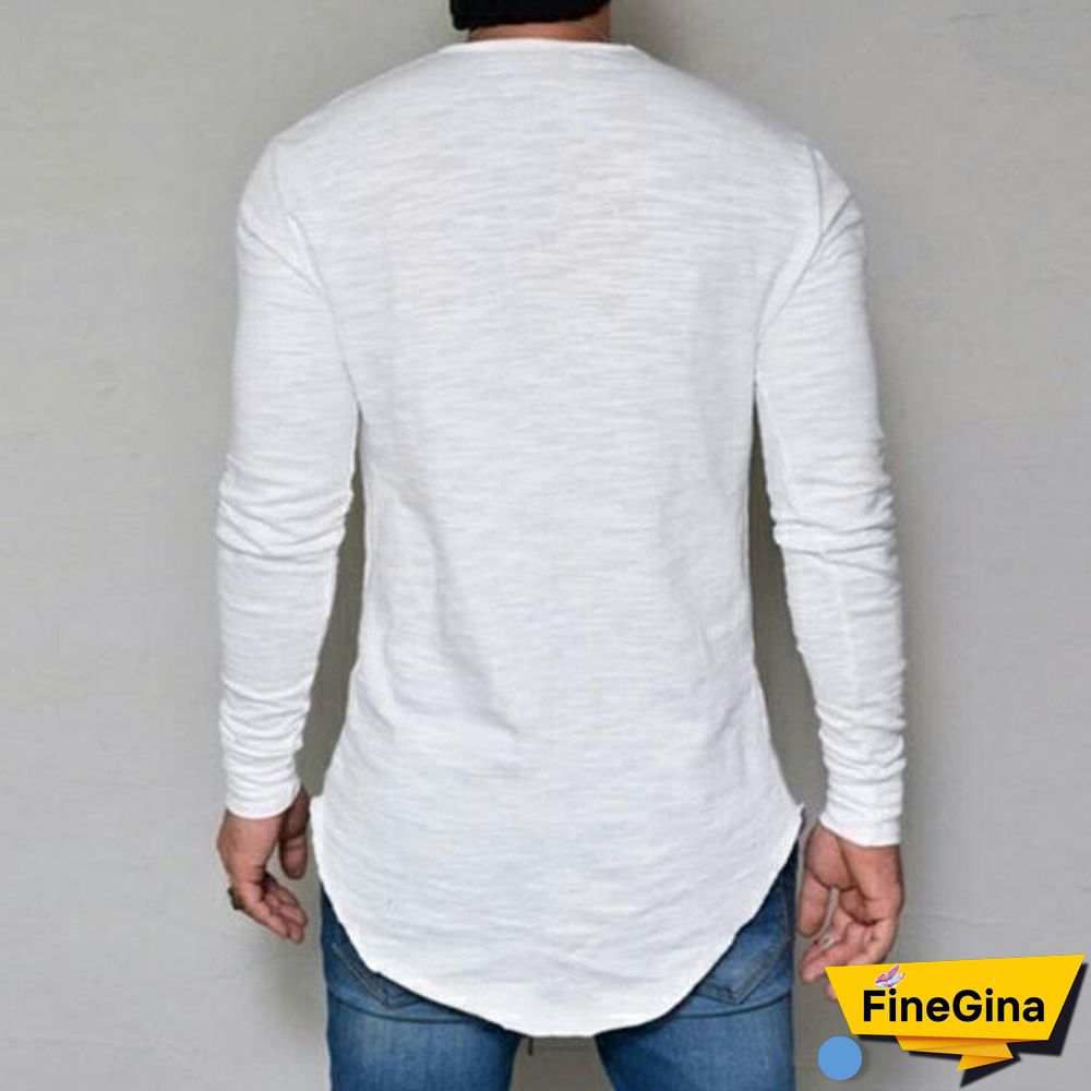 Plus Size Fashion Casual Slim Elastic Soft Solid Long Sleeve Men T Shirts Male Fit Tops Tee
