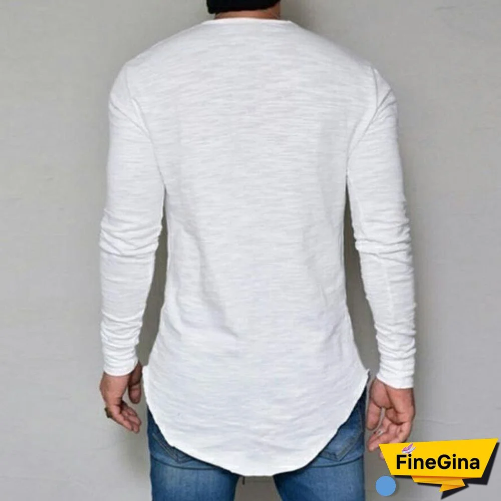 Plus Size Fashion Casual Slim Elastic Soft Solid Long Sleeve Men T Shirts Male Fit Tops Tee