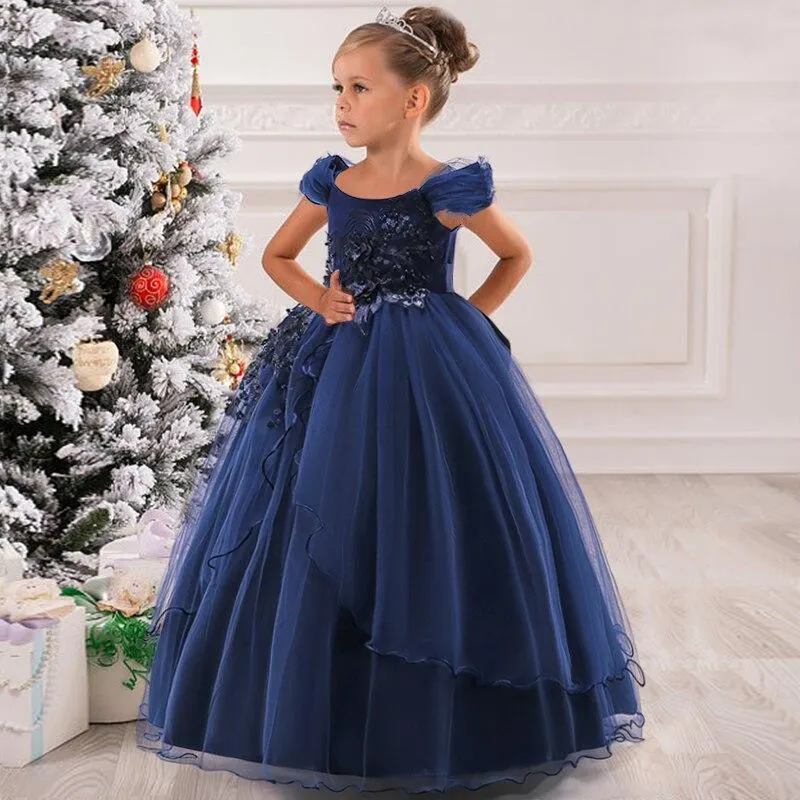 2021 Summer Girls Dress  White Bridesmaid Kids Dresses For Girls Children Long Princess Dress Party Wedding Dress 14 10 12 Years