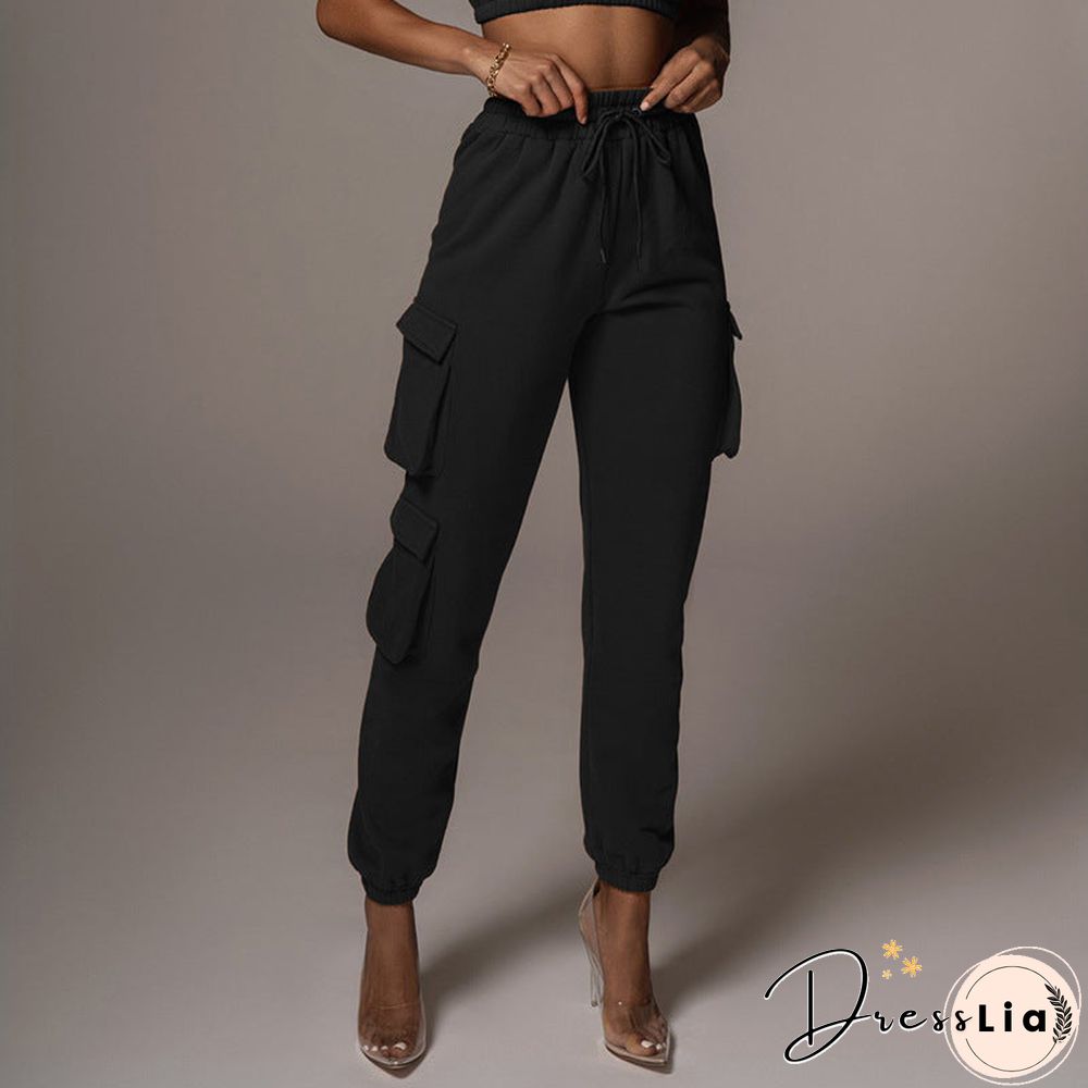 Sporty Crop Top and Pocket Detail Jogger Tracksuit Pant Set
