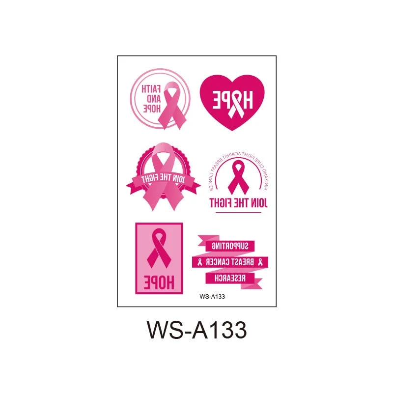 Pink Ribbon Tattoo Sticker Waterproof Sweat Promotional Event Disposable Tattoo Sticker Caring Day Tattoo Sticker