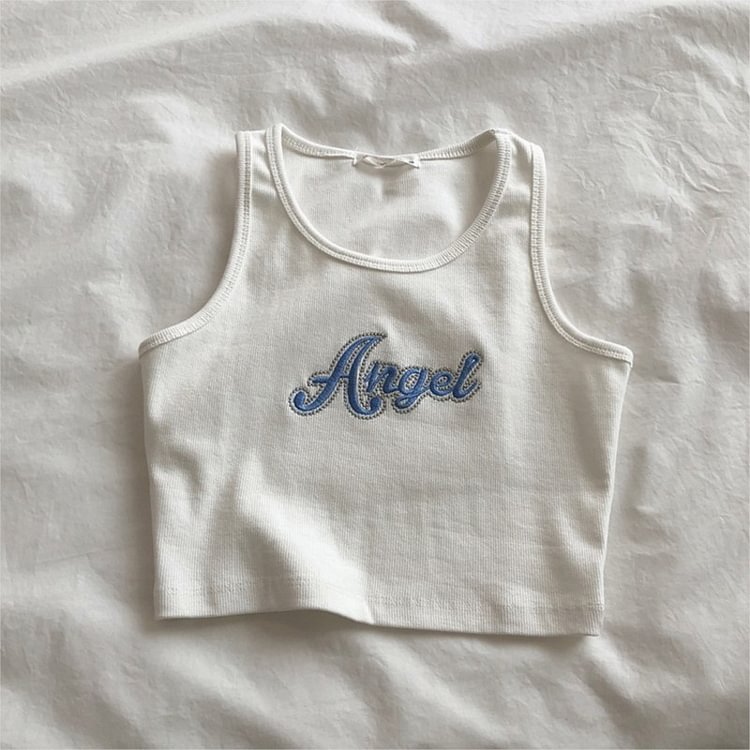 Summer Y2K Clothing Casual Aesthetic Camisole Female Sleeveless Angel Embroidery Vest Quality Knitted Camis 90S Women Tank Tops
