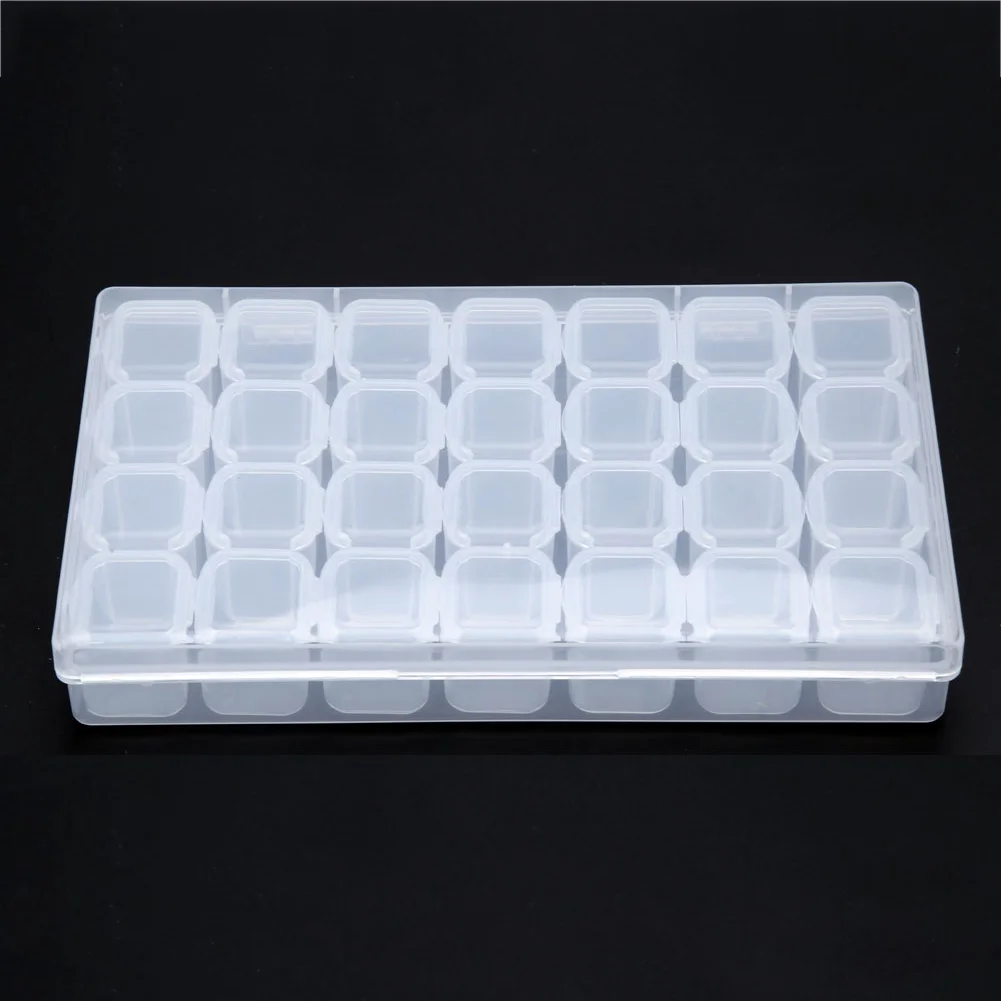 28 Grids Plastic Storage Box Nail Rhinestone Jewelry Display Case(Clear)
