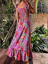 Floral-Print Flared Sleeves Bohemia Maxi Dress