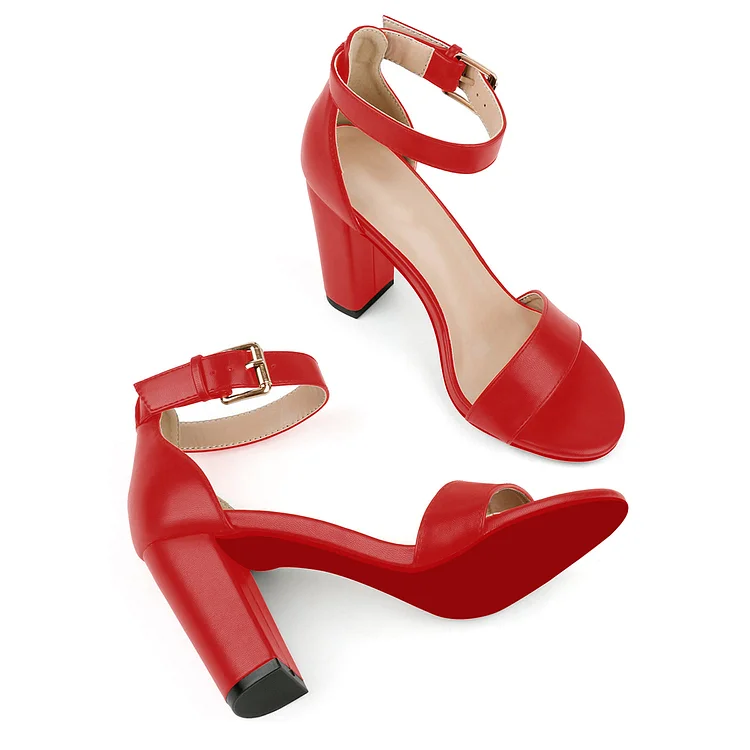 90mm Women's Red Bottoms Sandals Chunky Block High Heels Ankle Strap Heeled Sandals Matte VOCOSI VOCOSI