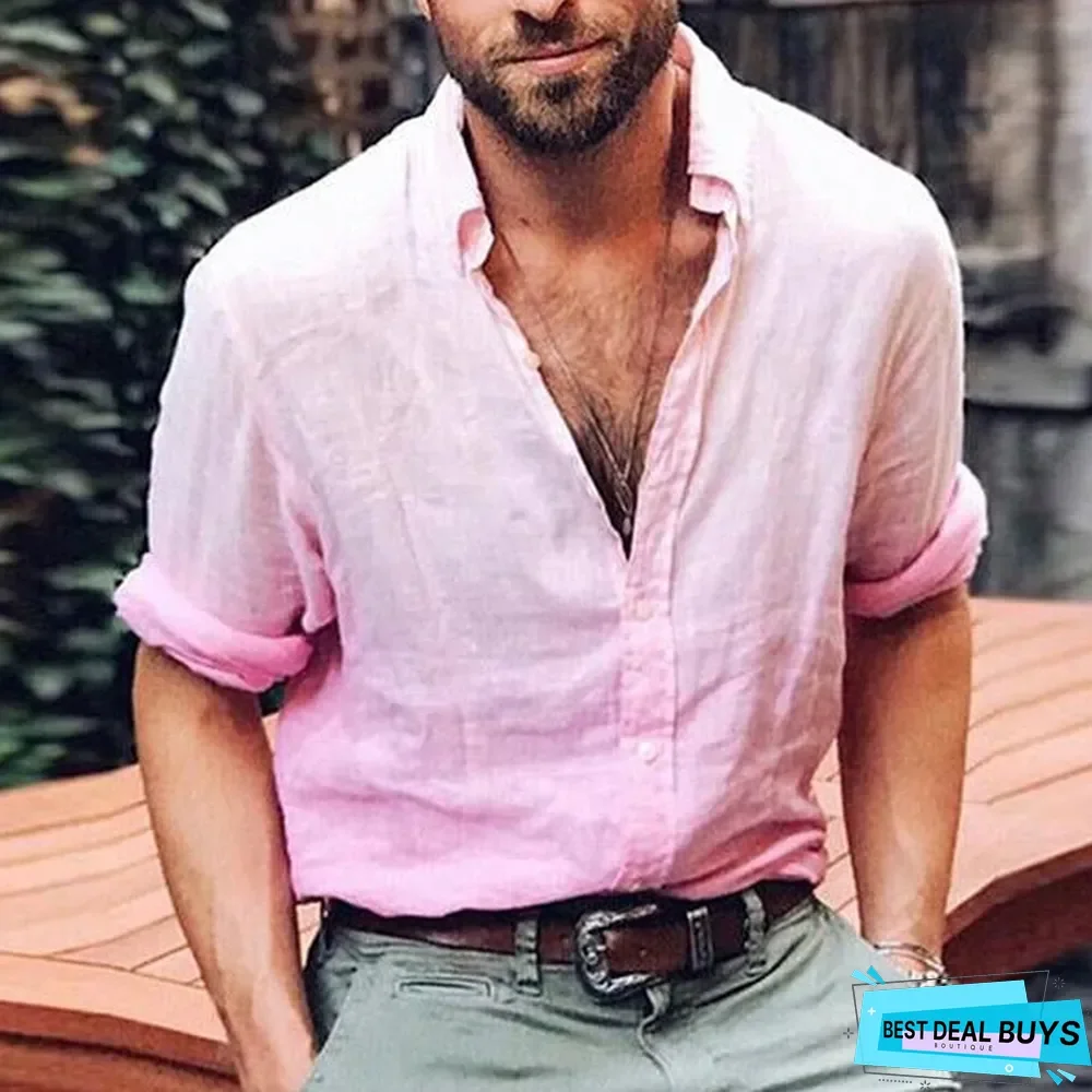 Men Casual V-Neck Solid Color Shirts