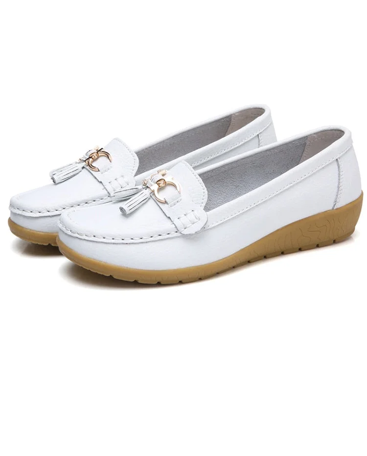 Vanccy-Women Flats Ballet Leather Shoes QueenFunky