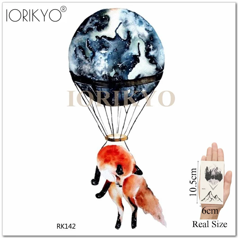 IORIKYO Flash Sexy Tempoary Women Tattoo Arm Fox Sticker Men Black Wolf Chest Forest Hill Bear Fake Tatoo Makeup Tattoo Body Art