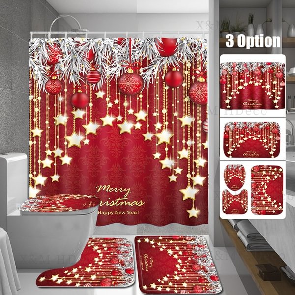 Christmas Shower Curtain Set,Merry Xmas New Year Holiday Bathroom Set,Toilet Lid Cover And Bath Mat Bathroom Accessories - Shop Trendy Women's Fashion | TeeYours