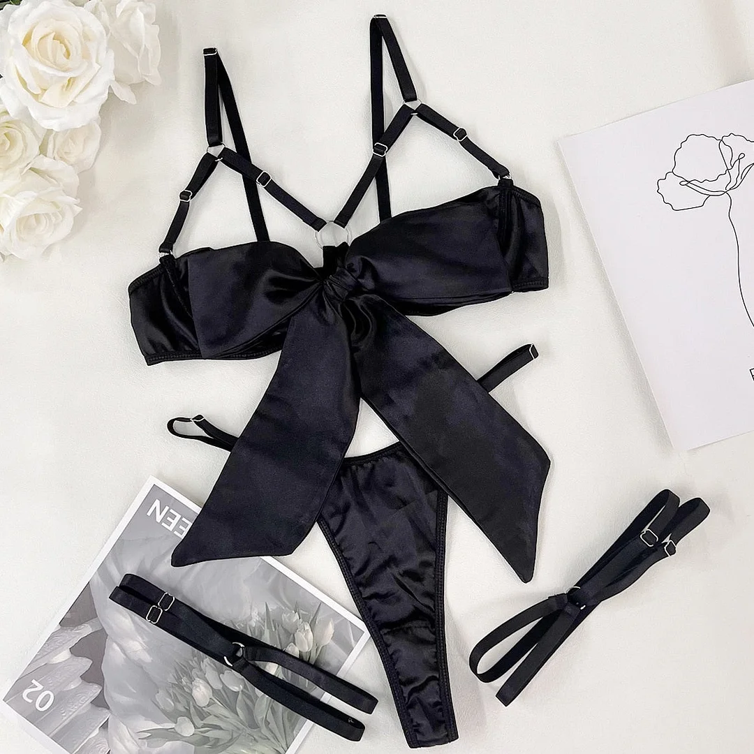 Toloer Large Satin Knot Bow Lingerie Set-Outfit Ideas