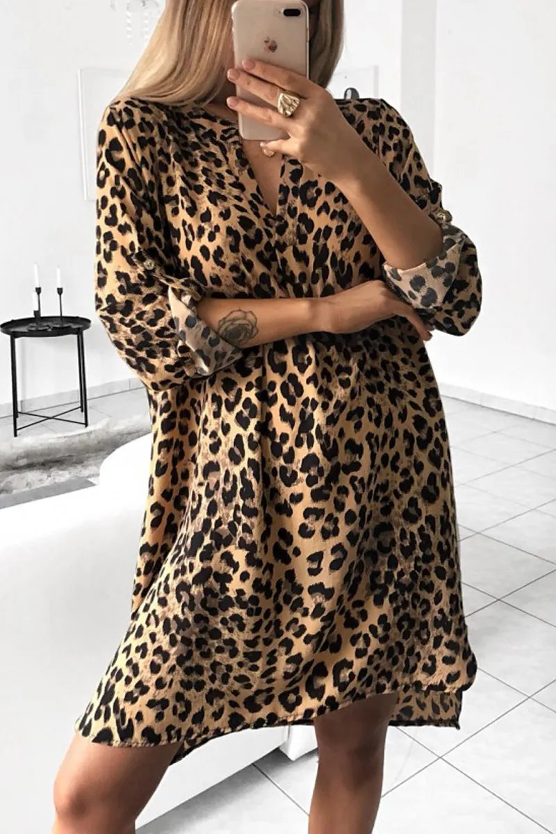 V-Neck Print Shirt Dress(Without Belt)