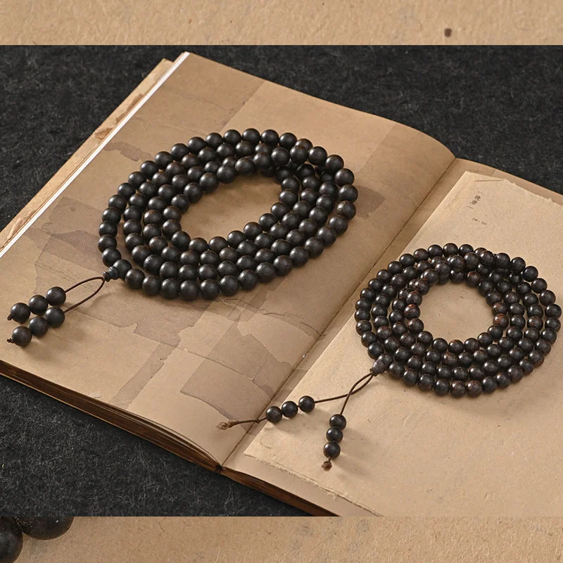 Dalagan Agarwood Bracelet 108 Black Oil Old Materials Buddha Beads Agarwood Bracelet Rosary Necklace