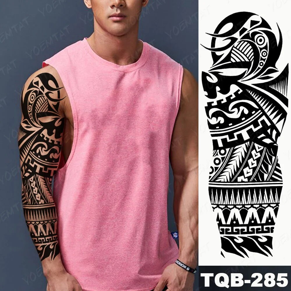 Sdrawing Arm Waterproof Traditional Temporary Tattoo Stickers Women Men Black Line Flowers Koi Crane Thigh Body Art Fake Tattoos