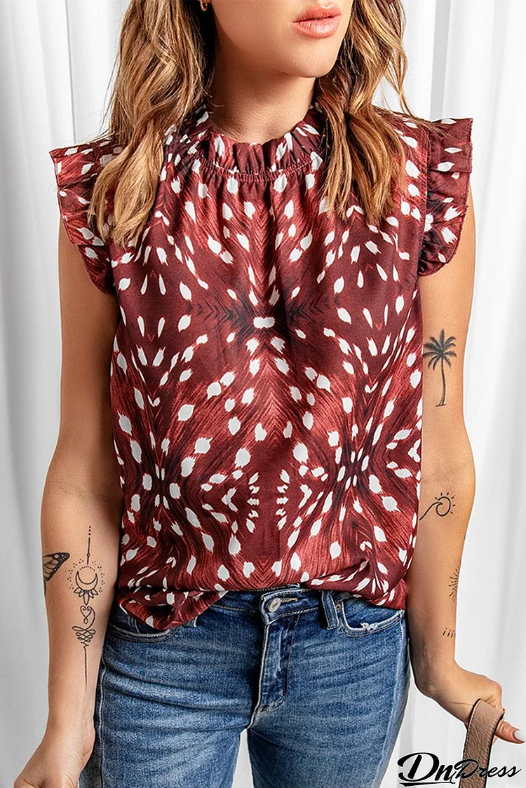 Printed Ruffle Shoulder Blouse