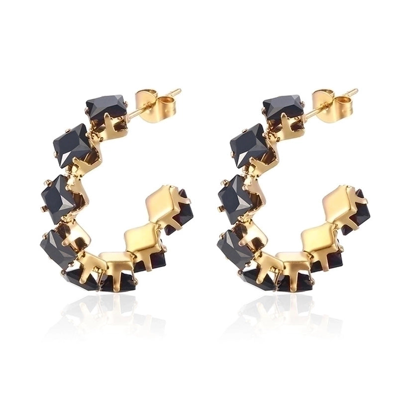 1 Pair Minimalist Commute Color Block Inlay 201 Stainless Steel Zircon 18K Gold Plated Earrings