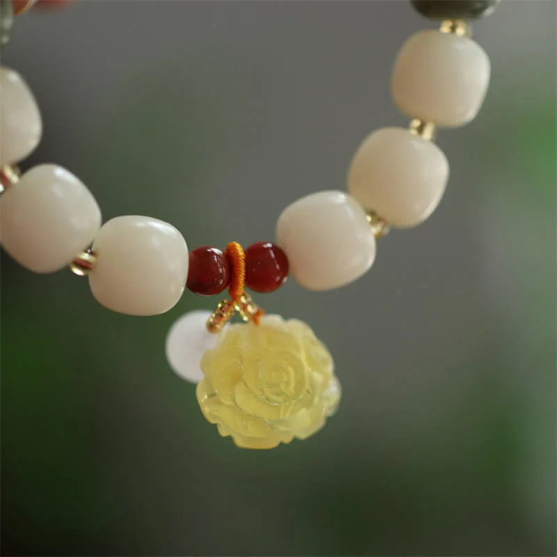 Gradient Bodhi Seed Amber Lotus Peace Bracelet
