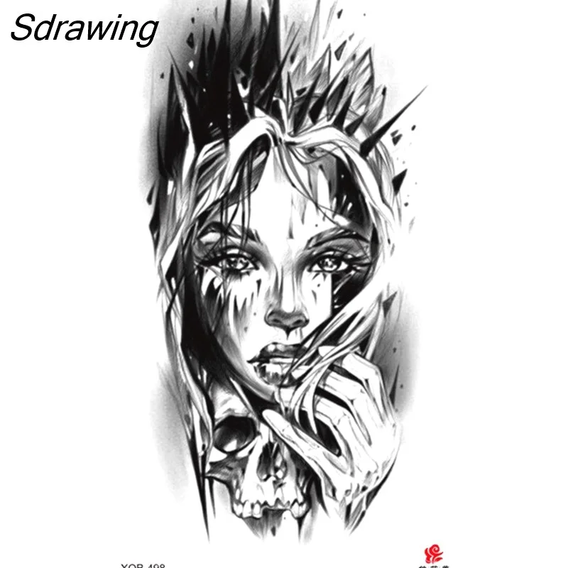 Sdrawing Waterproof Lasting Temporary Tattoo Flower Arm Tattoo Stickers Dark Hot Girl Snake Tiger Lion Fake Tattoo for Women Gifts 328-0