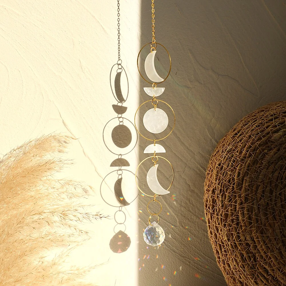 Moon Prism Crystal Suncatcher Rainbow Maker Hanging Sun Catcher for Window Home Garden Decor Wedding Christmas Decoration Gift