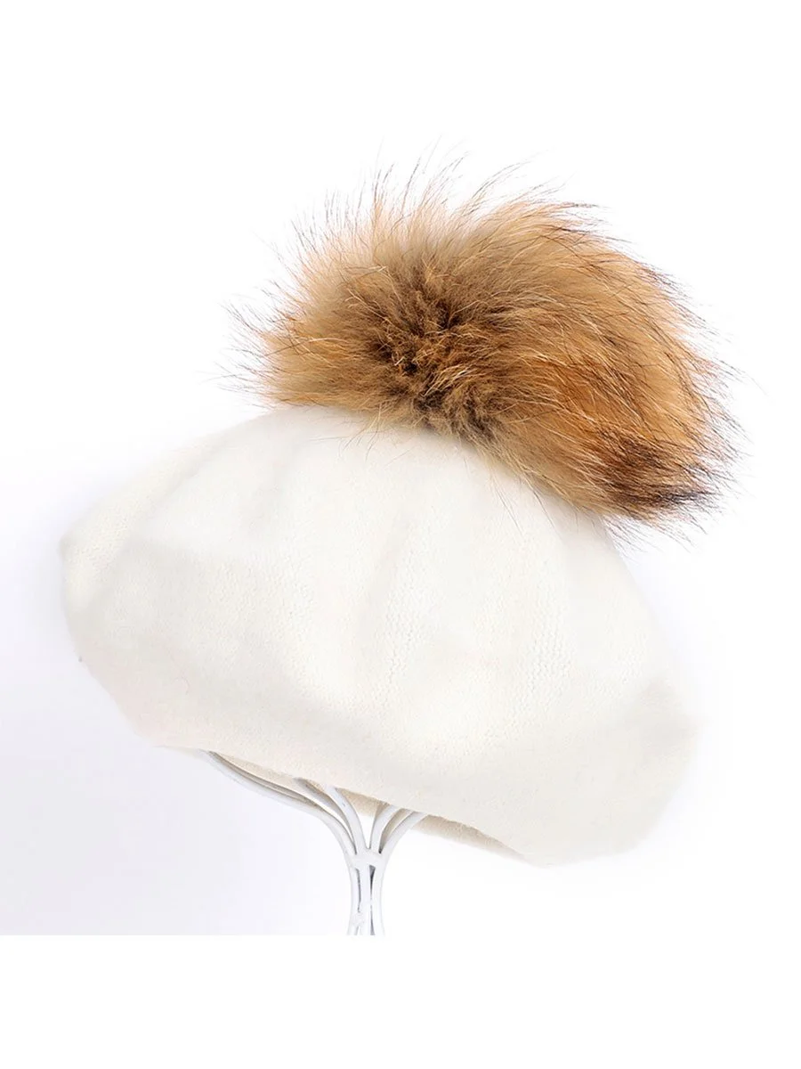 Vintage Hat Fur Pom-Pom Painter Beret