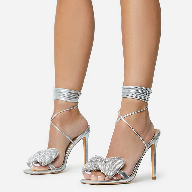 Elegant Stilettos Sandal Women's Square Toe Bow Shoes Office Heels |FSJ Shoes
