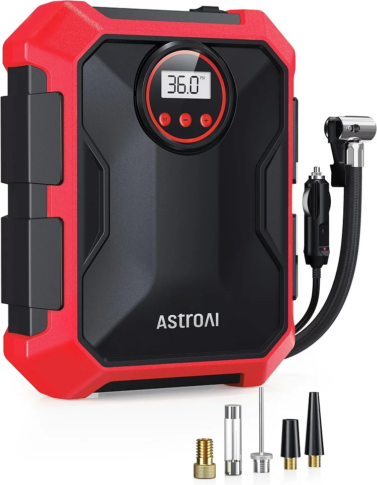 AstroAI Tire Inflator Air Compressor 12V DC Portable Air Compressor Car Accessories Auto Tire Pump 100PSI with LED Light Digital Air Pump for Car Tires Bicycles Other Inflatables CZK-3674