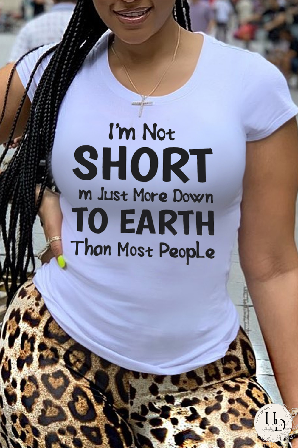 White Fashion Street Print Split Joint Letter O Neck T-Shirts