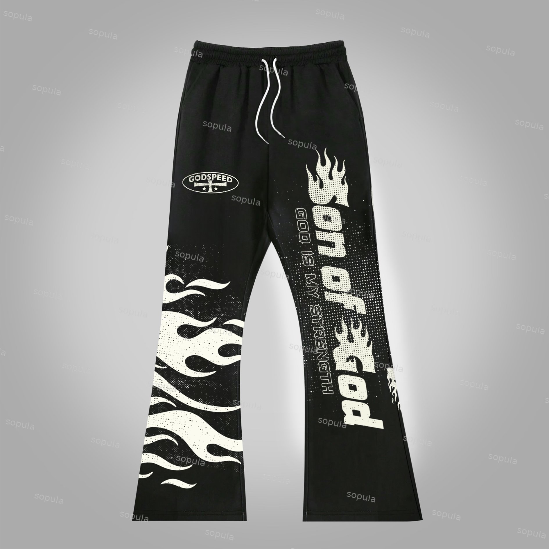 Sopula Flame Son of God Jesus Graphic Flared Sweatpants