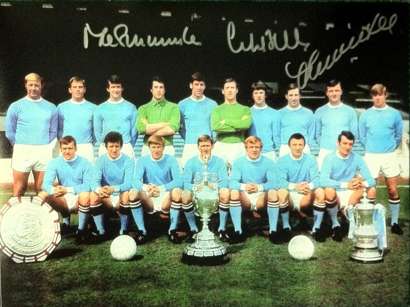 BELL LEE SUMMERBEE SIGNED MANCHESTER CITY FOOTBALL Photo Poster paintingGRAPH & PROOF + COA