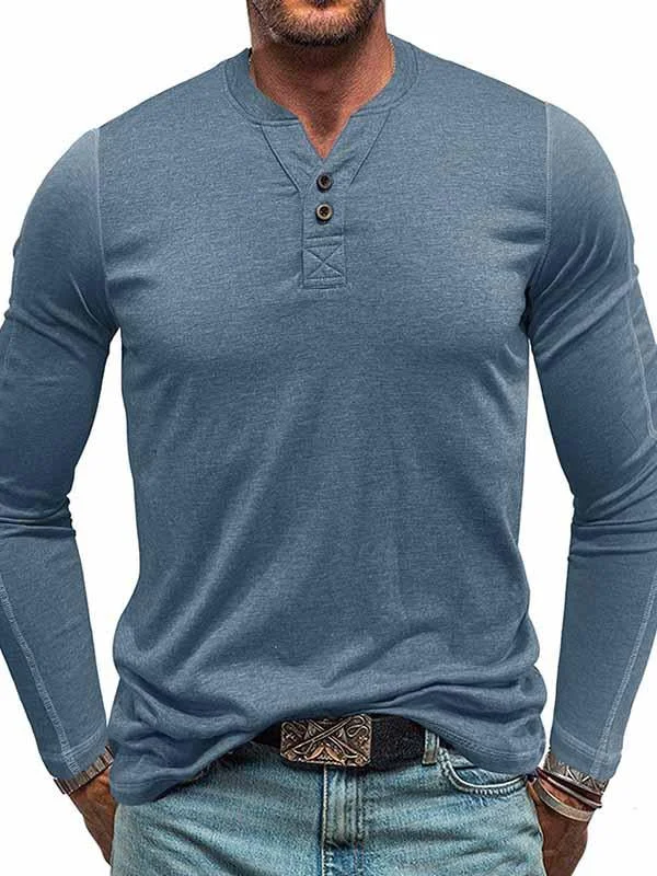 Men's Vintage V-Neck Long Sleeve Henley Shirt