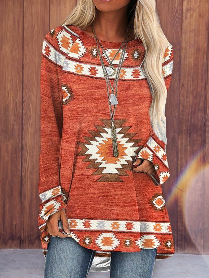 Women's western ethnic style AZTEC printed T-shirt